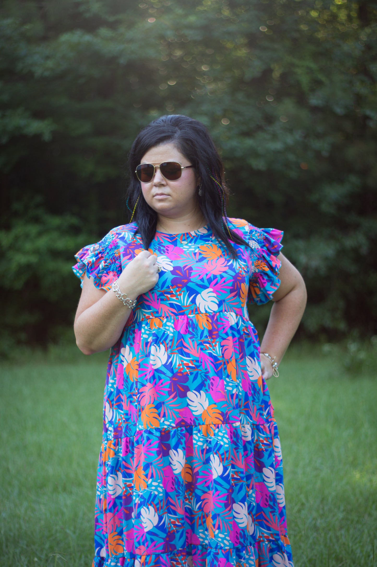 Ruffle Frill Short Sleeve Maxi Tropical dress
