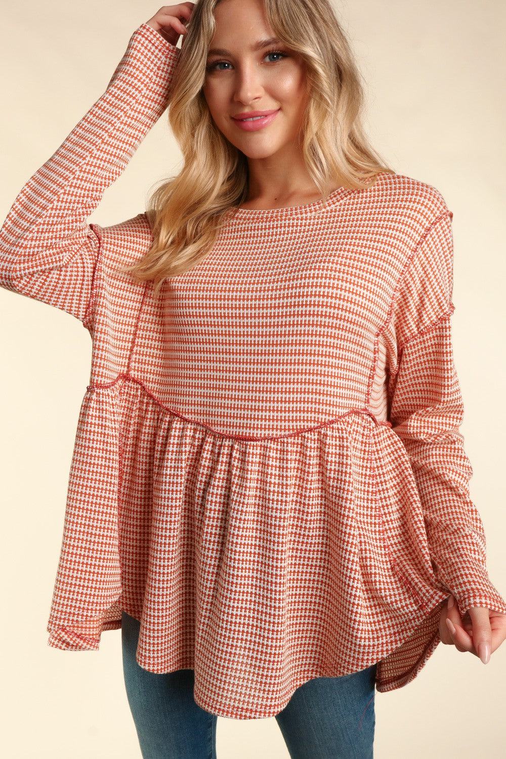 Babydoll long sleeve Two Tone Jacquard Knit