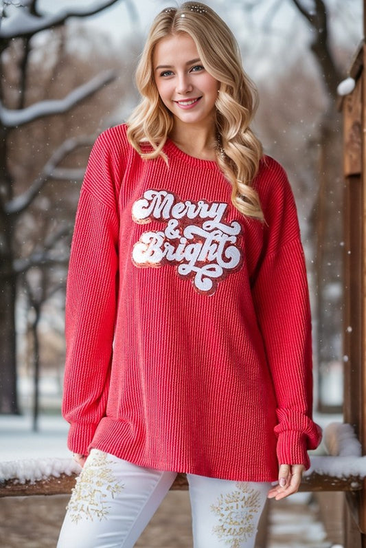 Long Sleeve Urban Ribbed Top with Christmas Patch