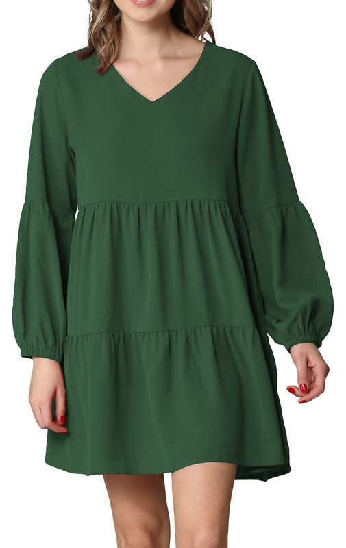 Women’s Long Sleeve Tunic Dress V Neck