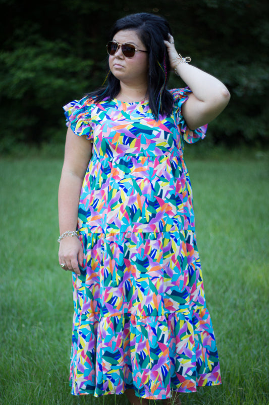 Mocking Ruffle Frill Short Sleeve Maxi Dress