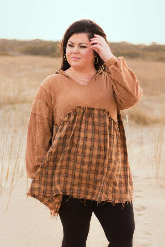 Mineral Wash Plaid/Flannel Hoodie Babydoll Tunic