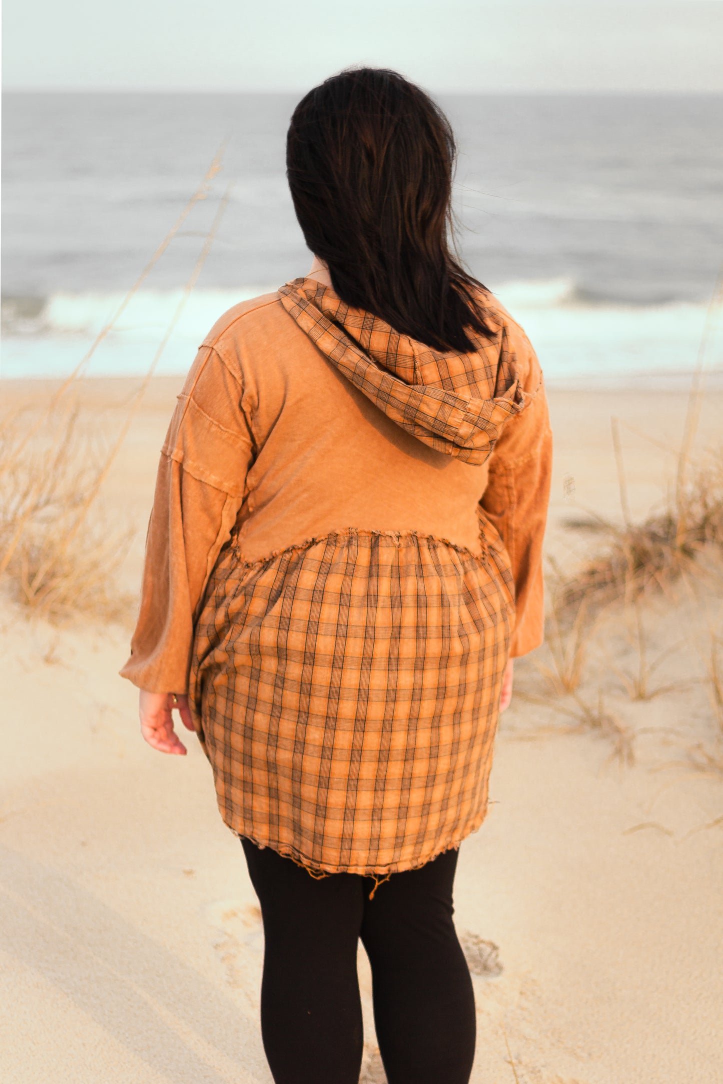 Mineral Wash Plaid/Flannel Hoodie Babydoll Tunic