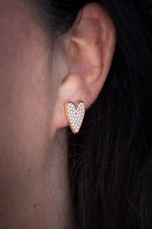 Heart Pearl Stud Earrings